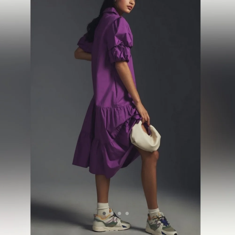 ENGLISH FACTORY TIERED‎ PUFF SLEEVE DRESS PURPLE M - Picture 15 of 15